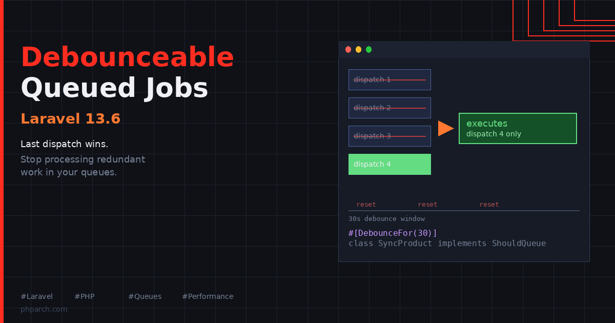 Preview image for Debounceable Queued Jobs in Laravel 13.6: Stop Processing Redundant Work