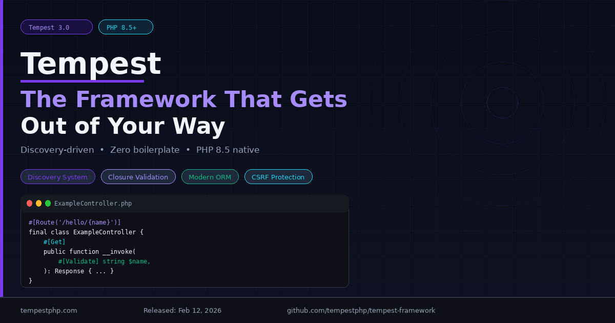 Preview image for Tempest 3.0: The PHP Framework That Gets Out of Your Way