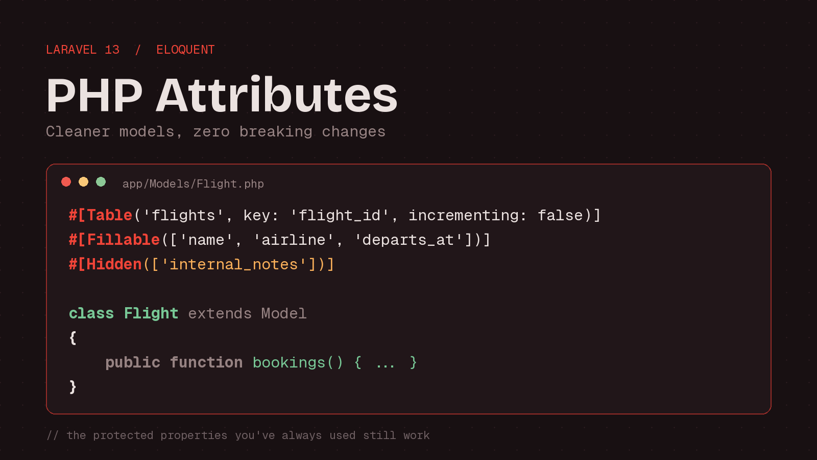 Preview image for Laravel 13 PHP Attributes: Cleaner Eloquent Models Without Breaking Anything